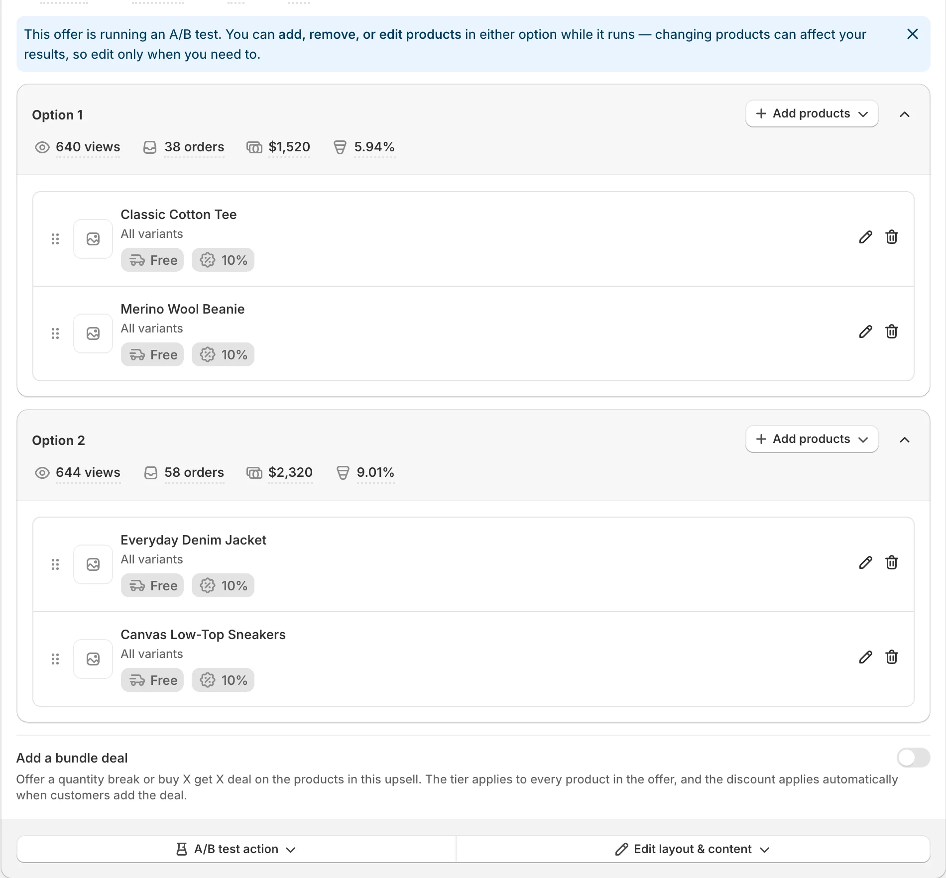 Editing an A/B test option while the test is running